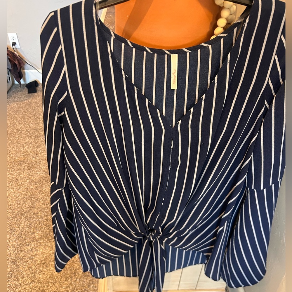 Boutique Navy and White Striped Blouse